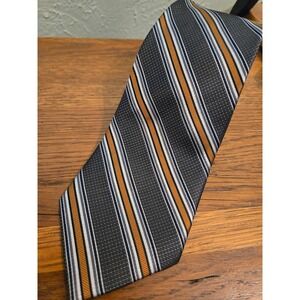 CM Gold Series Silk Tie Mens Grey Gold White Diagonal Stripe 66" x 4" Italy